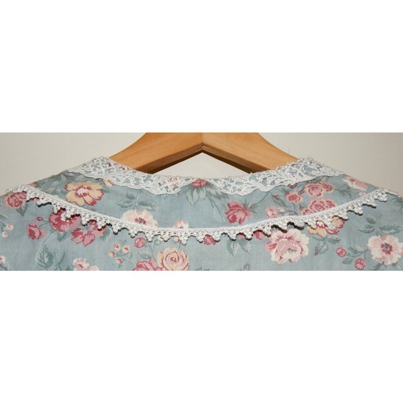 Gunne Sax Blue Prairie Floral Dress Cotton Lace Womens Medium Buttondown 1970's - Picture 3 of 14